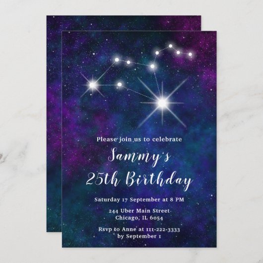 Leo Zodiac Constellation Geburtstagsparty Einladung (Vorne/Hinten)