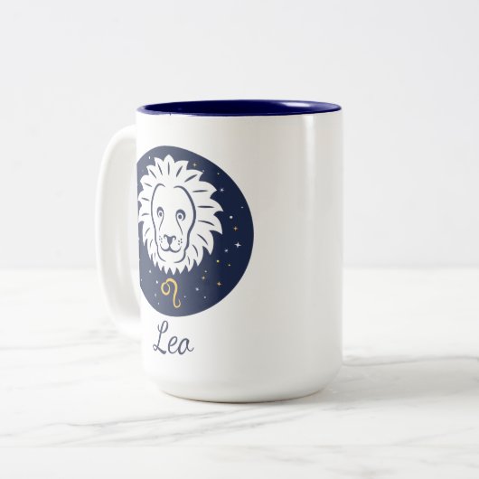 Leo Zodiac Design Blau und Weiß Zwei-Tonen-Tasse 1 Zweifarbige Tasse (Vorderseite Links)