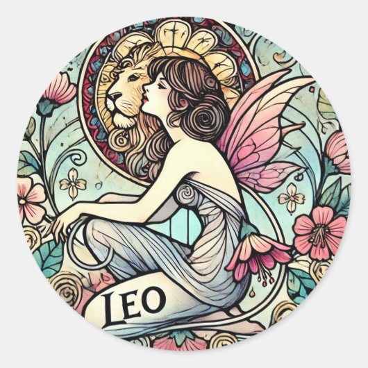 Leo Zodiac Fairy Astrologie Sign Fairies Runder Aufkleber (Vorderseite)
