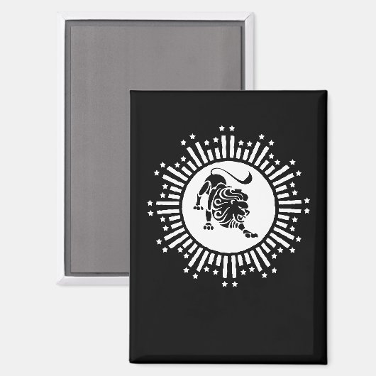 Leo Zodiac Lion Symbol mit Sternen Schwarz und Wei Magnet (Vorderseite/Rückseite)