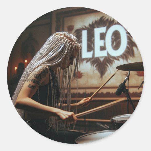 Leo Zodiac Musician Drums Runder Aufkleber (Vorderseite)