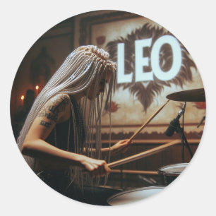 Leo Zodiac Musician Drums Runder Aufkleber