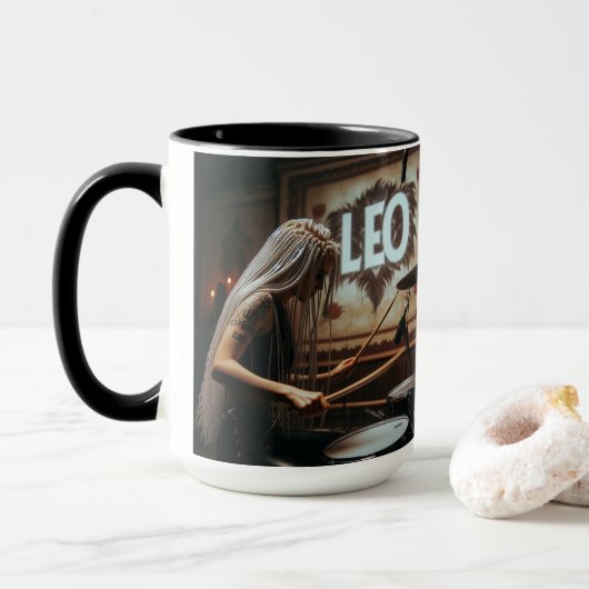 Leo Zodiac Musician Drums Tasse (Mit Donut)
