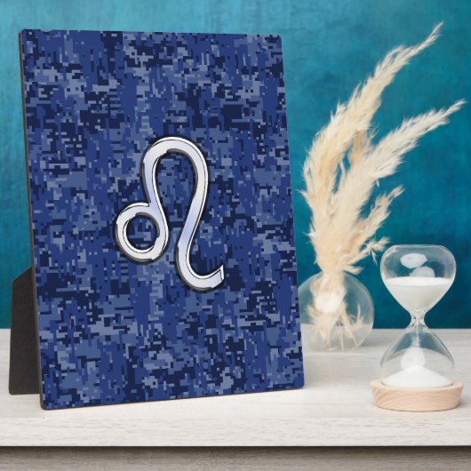 Leo Zodiac Sign auf Blue Digital Camouflage Fotoplatte (Seite)