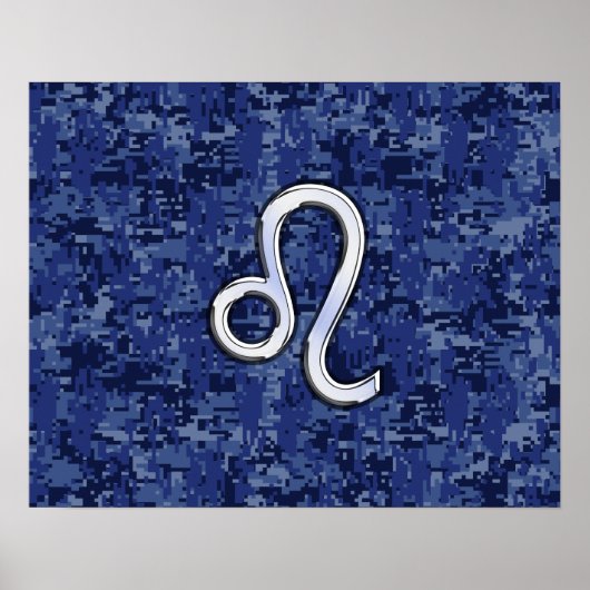Leo Zodiac Sign auf Blue Digital Camouflage Poster (Vorne)