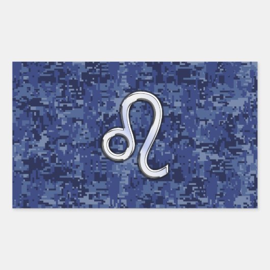 Leo Zodiac Sign auf Blue Digital Camouflage Rechteckiger Aufkleber (Vorderseite)