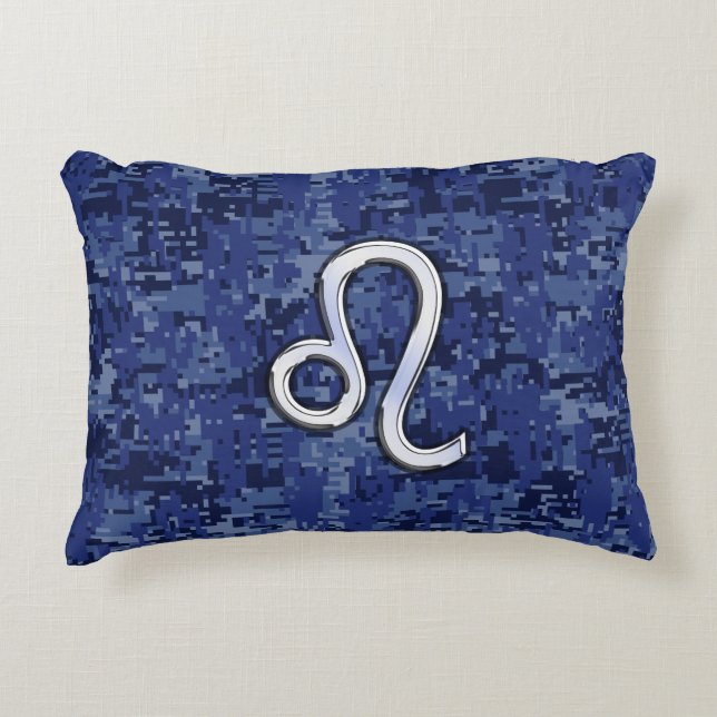 Leo Zodiac Sign auf Blue Digital Camouflage Zierkissen (Vorderseite)