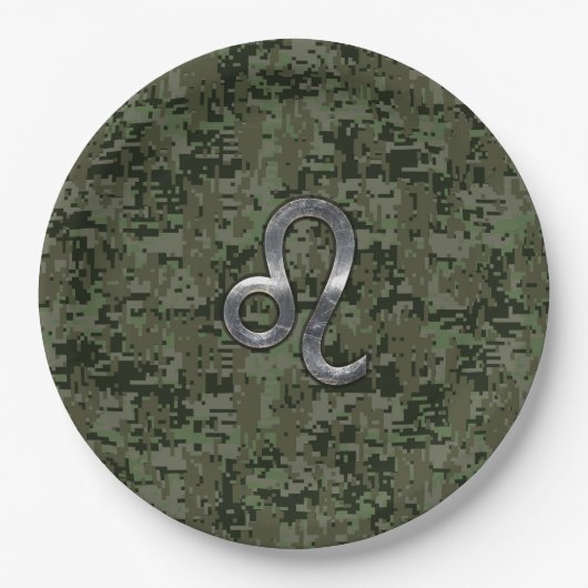 Leo Zodiac Sign auf der Olive Green Digital Camouf Pappteller (Vorderseite)