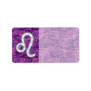 Leo Zodiac Sign auf Fuchsia Digital Camouflage Adressaufkleber
