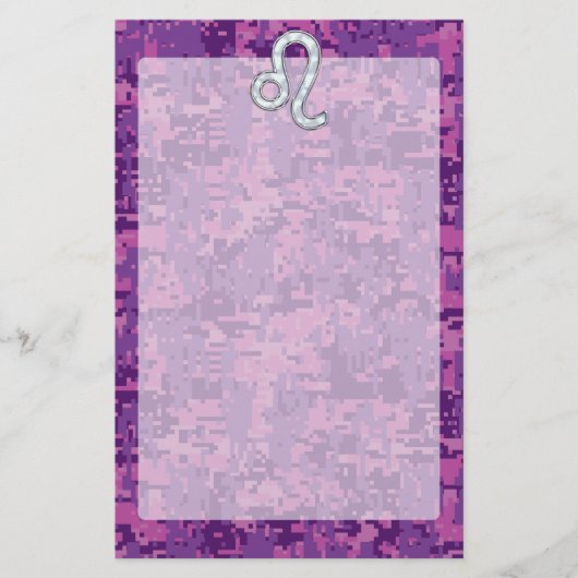 Leo Zodiac Sign auf Fuchsia Digital Camouflage Briefpapier (Vorderseite)