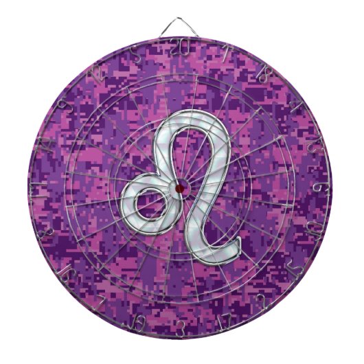 Leo Zodiac Sign auf Fuchsia Digital Camouflage Dartscheibe (vorne)