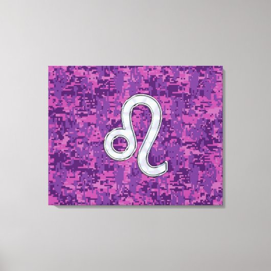Leo Zodiac Sign auf Fuchsia Digital Camouflage Leinwanddruck (Vorderseite)
