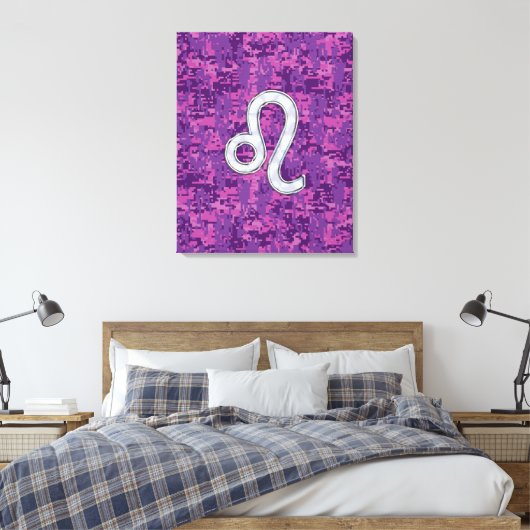 Leo Zodiac Sign auf Fuchsia Digital Camouflage Leinwanddruck (Insitu (Schlafzimmer))