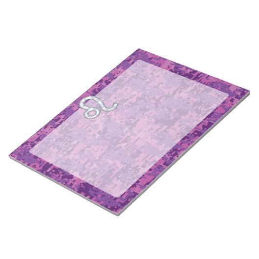 Leo Zodiac Sign auf Fuchsia Digital Camouflage Notizblock (angewinkelt)