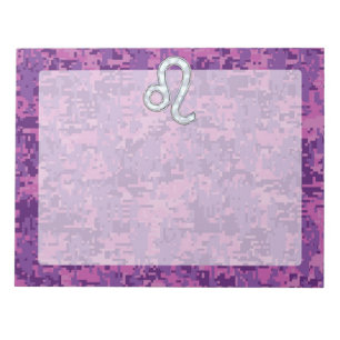 Leo Zodiac Sign auf Fuchsia Digital Camouflage Notizblock