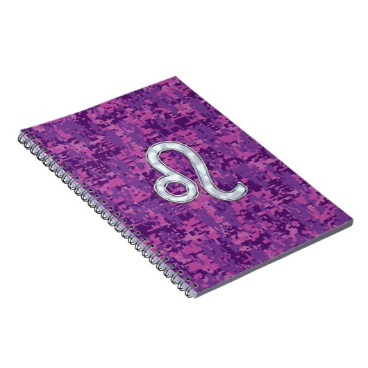 Leo Zodiac Sign auf Fuchsia Digital Camouflage Notizblock (Rechte Seite)
