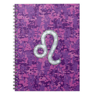 Leo Zodiac Sign auf Fuchsia Digital Camouflage Notizblock