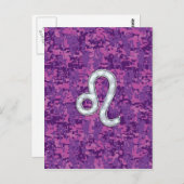 Leo Zodiac Sign auf Fuchsia Digital Camouflage Postkarte (Vorne/Hinten)