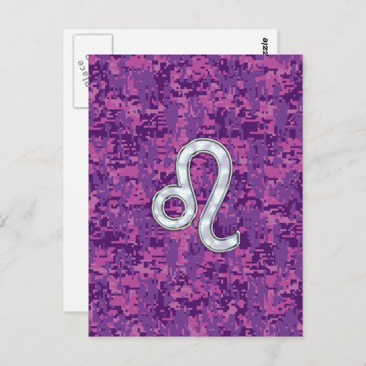 Leo Zodiac Sign auf Fuchsia Digital Camouflage Postkarte (Vorne/Hinten)