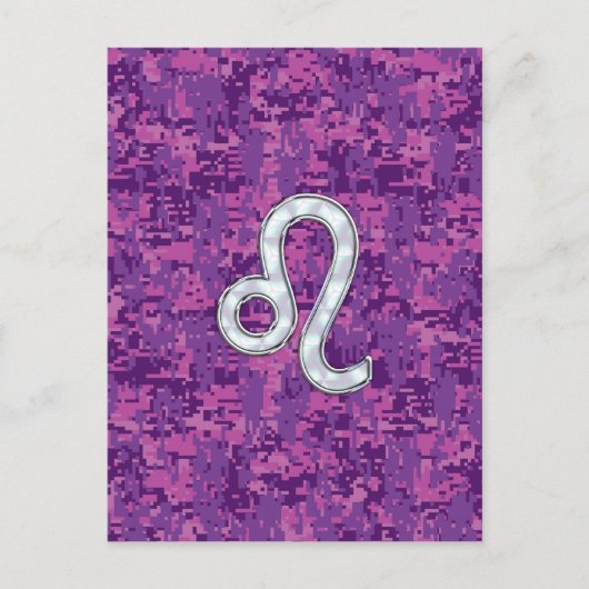Leo Zodiac Sign auf Fuchsia Digital Camouflage Postkarte (Vorderseite)
