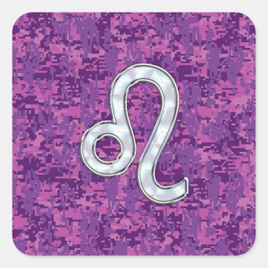 Leo Zodiac Sign auf Fuchsia Digital Camouflage Quadratischer Aufkleber (Vorderseite)