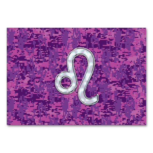 Leo Zodiac Sign auf Fuchsia Digital Camouflage Tischnummer (Vorderseite)