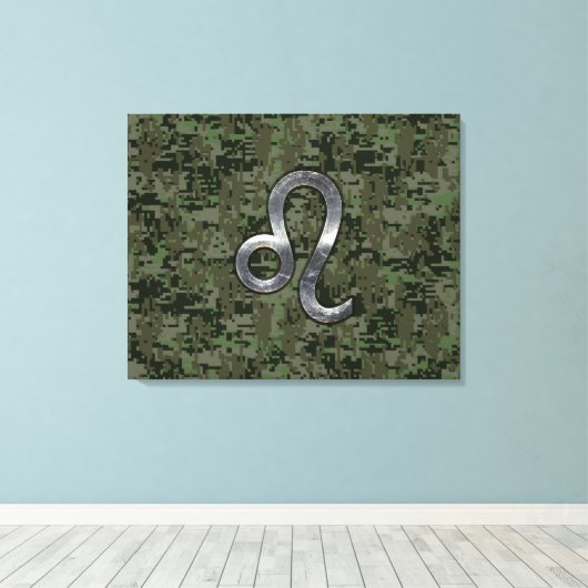 Leo Zodiac Sign auf Green Digital Camouflage Leinwanddruck (Insitu (Holzboden))