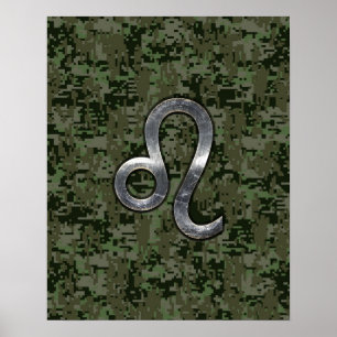 Leo Zodiac Sign auf Green Digital Camouflage Poster
