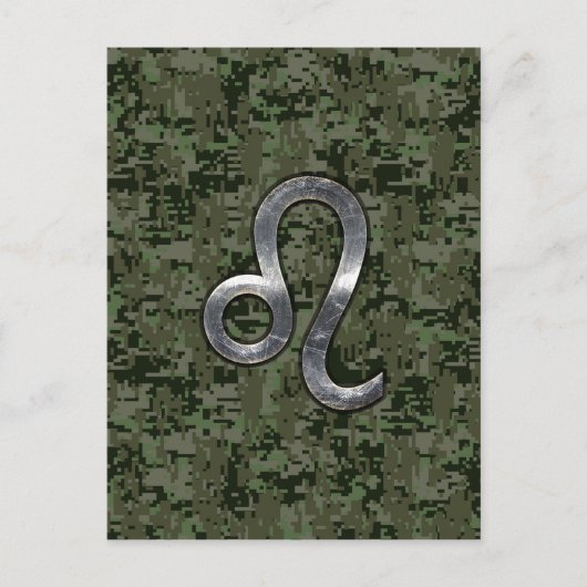 Leo Zodiac Sign auf Green Digital Camouflage Postkarte (Vorderseite)