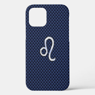 Leo Zodiac Sign auf Navy Blue Carbon Fibre iPhone 12 Hülle