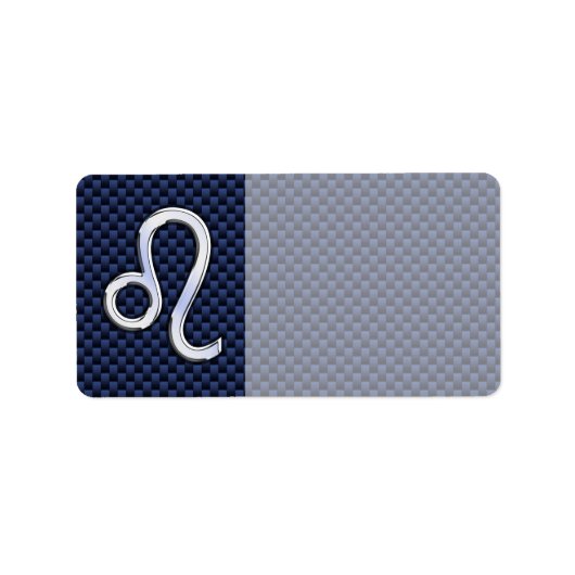 Leo Zodiac Sign auf Navy Blue Carbon Fibre Print Adressaufkleber (Vorne)