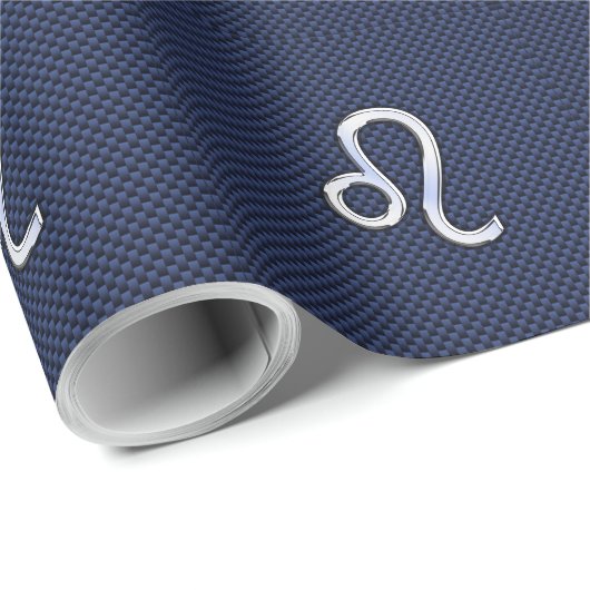 Leo Zodiac Sign auf Navy Blue Carbon Fibre Print Geschenkpapier (Rolleneckpunkt)
