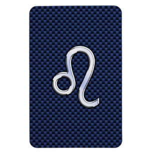 Leo Zodiac Sign auf Navy Blue Carbon Fibre Print Magnet