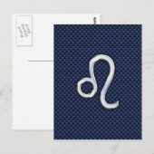Leo Zodiac Sign auf Navy Blue Carbon Fibre Print Postkarte (Vorne/Hinten)
