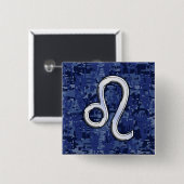 Leo Zodiac Sign auf Navy Blue Digital Camouflage Button (Vorne & Hinten)