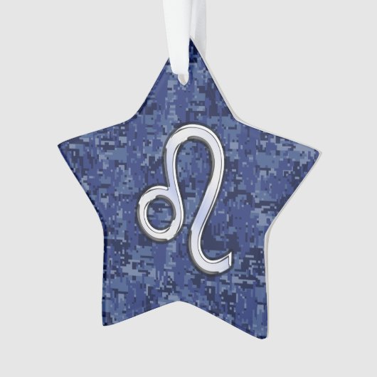 Leo Zodiac Sign auf Navy Blue Digital Camouflage Ornament (Vorderseite)