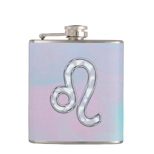 Leo Zodiac Sign auf Pastels Nacre Style Print Flachmann