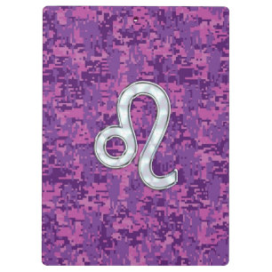 Leo Zodiac Sign auf Pink Fuchsia Digital Camouflag Klemmbrett