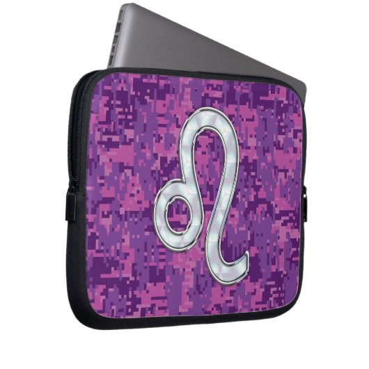 Leo Zodiac Sign auf Pink Fuchsia Digital Camouflag Laptopschutzhülle (Vorne Rechts)