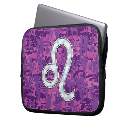 Leo Zodiac Sign auf Pink Fuchsia Digital Camouflag Laptopschutzhülle (Vorderseite Links)