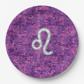 Leo Zodiac Sign auf Pink Fuchsia Digital Camouflag Pappteller (Vorderseite)