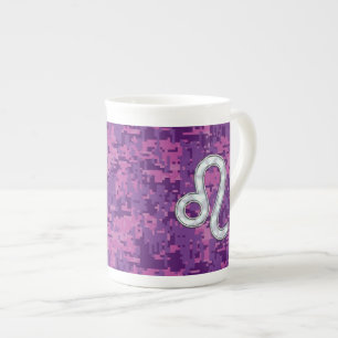 Leo Zodiac Sign auf Pink Fuchsia Digital Camouflag Porzellantasse