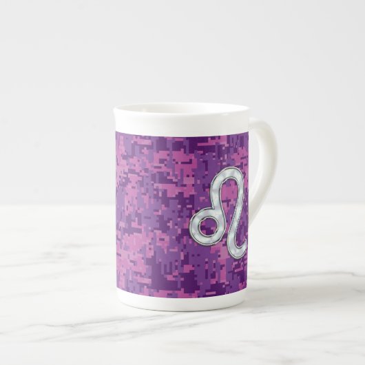 Leo Zodiac Sign auf Pink Fuchsia Digital Camouflag Porzellantasse (Vorderseite Rechts)