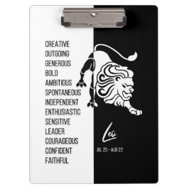 Leo Zodiac Sign Black & White Clipboard Klemmbrett