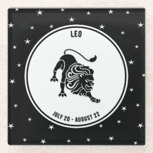 Leo Zodiac Sign, Black & White Glass Untersetzer
