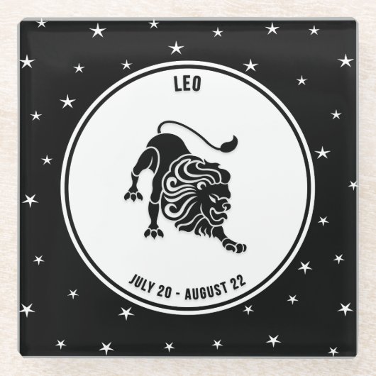 Leo Zodiac Sign, Black & White Glass Untersetzer (Vorderseite)