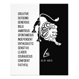Leo Zodiac Sign, Black & White Poster