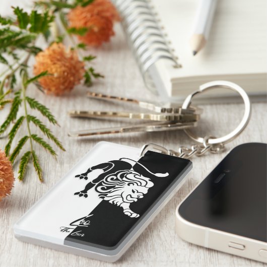 Leo Zodiac Sign, Black & White Schlüsselanhänger (Vorderseite rechts)