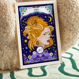 Leo Zodiac Sign Blue Poster - Radiant and Regal