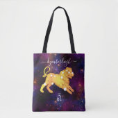 Leo Zodiac Sign Cosmic Monogram Name Gold Lila Tasche (Vorderseite)